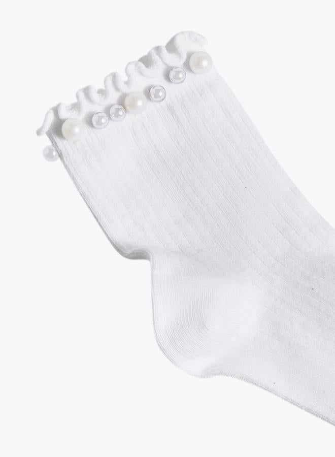 Celeste Pack Of 2 Girls Socks Crew Length Pearl Embellished Design Ramadan Collections - Image 3